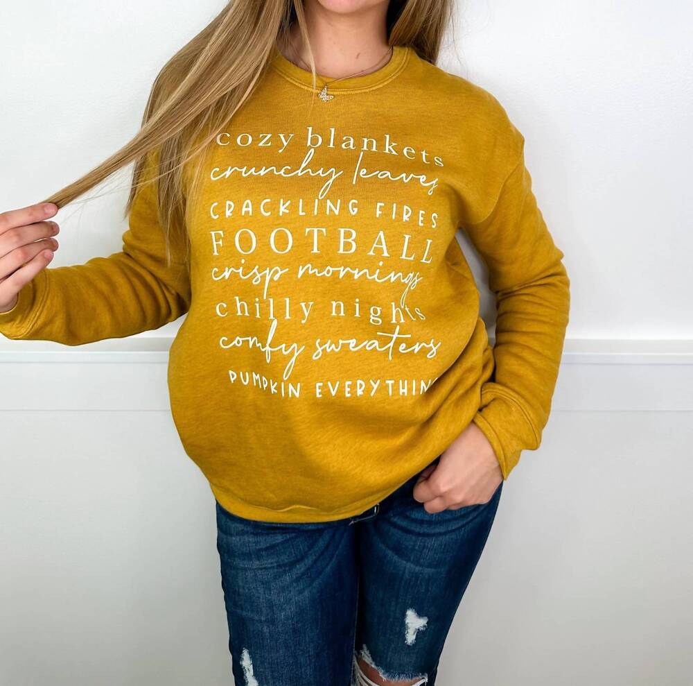 NEW OAT COLLECTIVE fall things long sleeve graphic crewneck sweatshirt in yellow